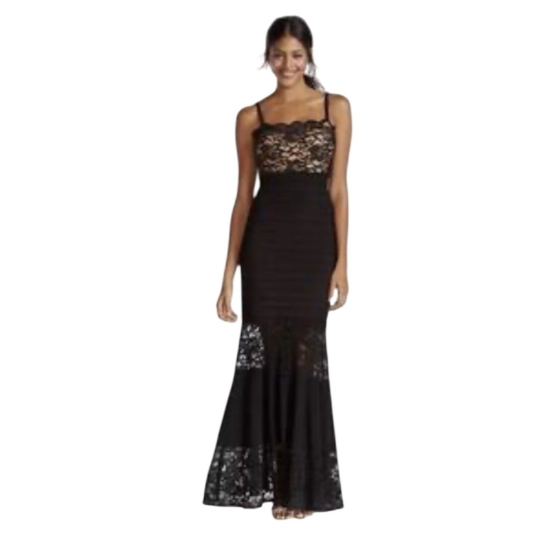 Xscape Long Formal Cocktail Lace Evening Dress Size 8 Mermaid Hem Tiered Column
